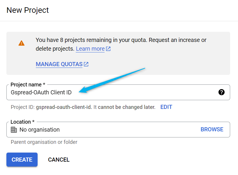 Naming new Google Cloud Project