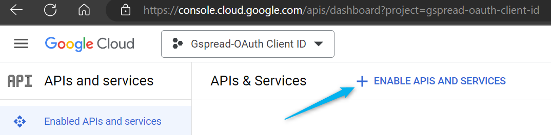 Enable API's and Service button