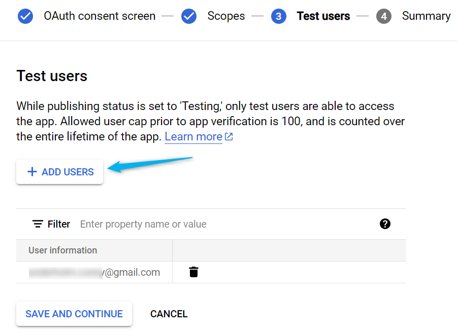 adding test users to oauth consent