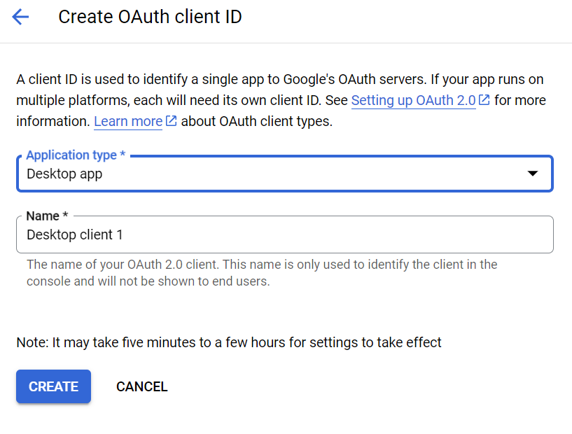 setting type of oauth client ID