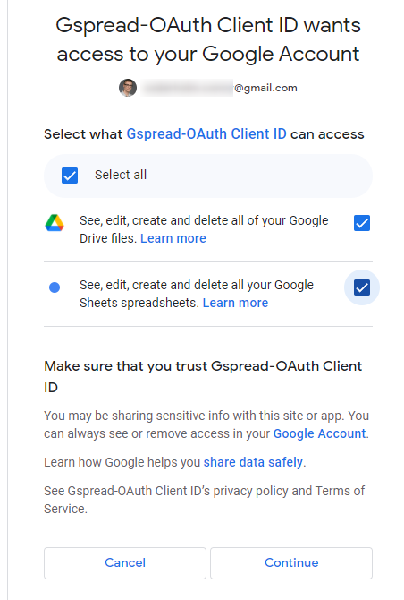 authorizing google account